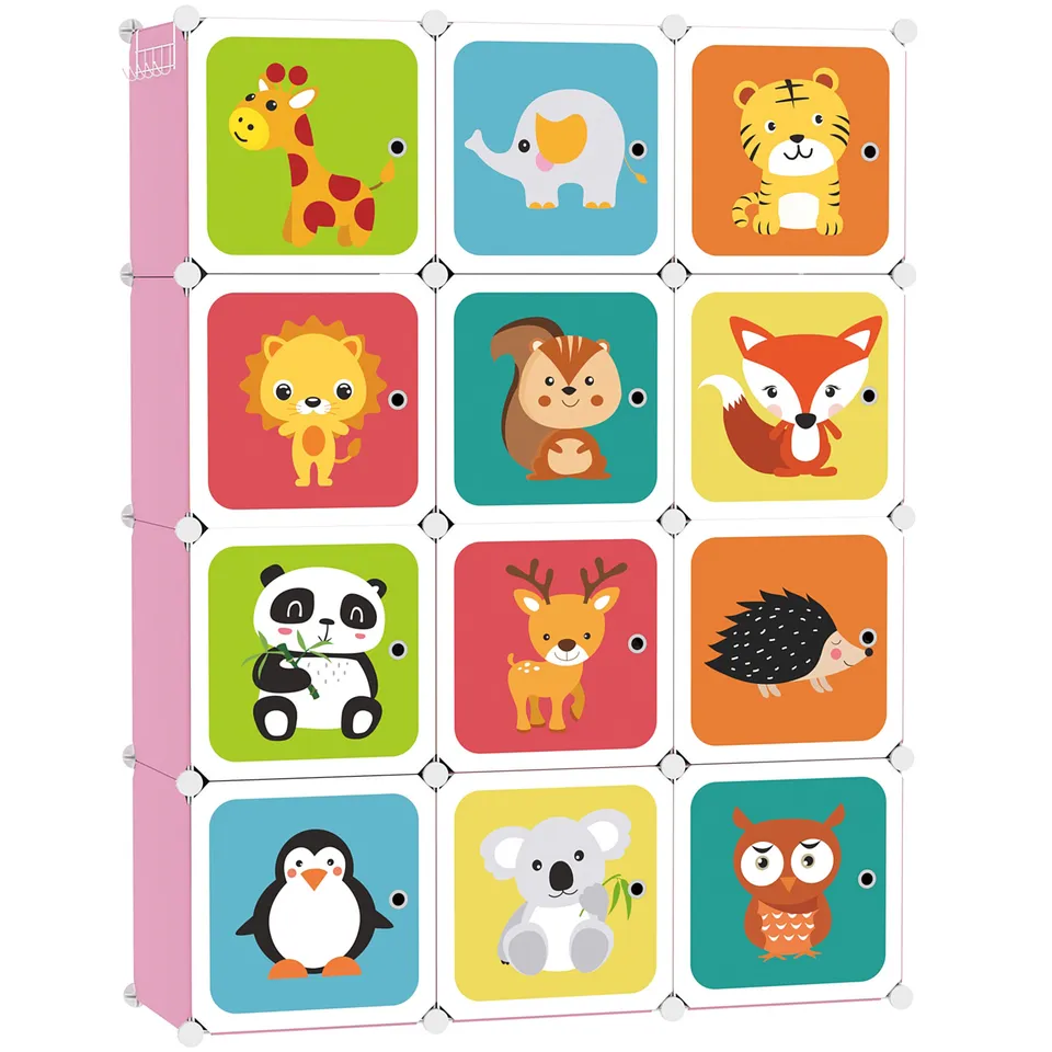 c-ahome-kids-cartoon-12er-kinderregal-w-rfelregal-rosa image 1