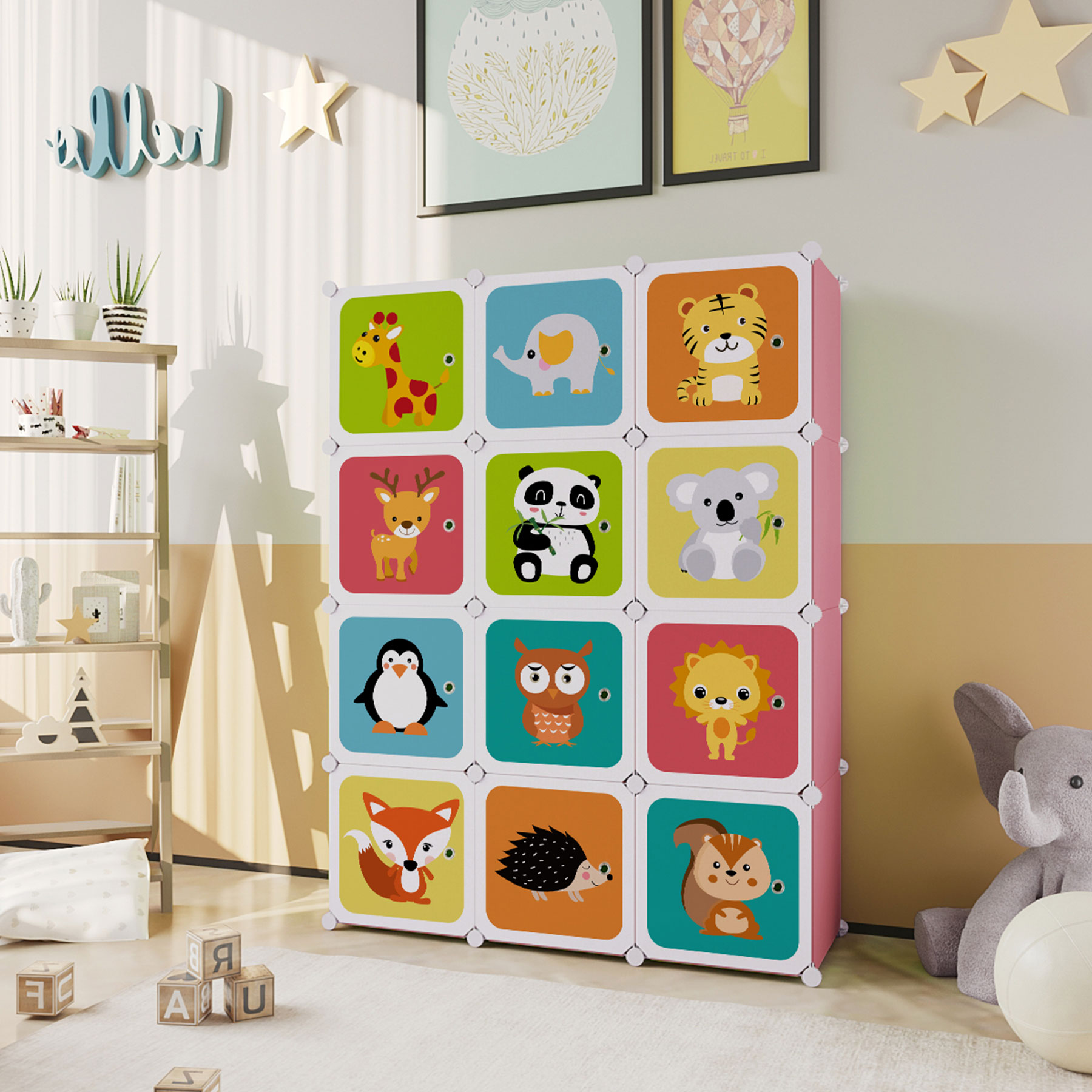 c-ahome-kids-cartoon-12er-kinderregal-w-rfelregal-rosa image 2