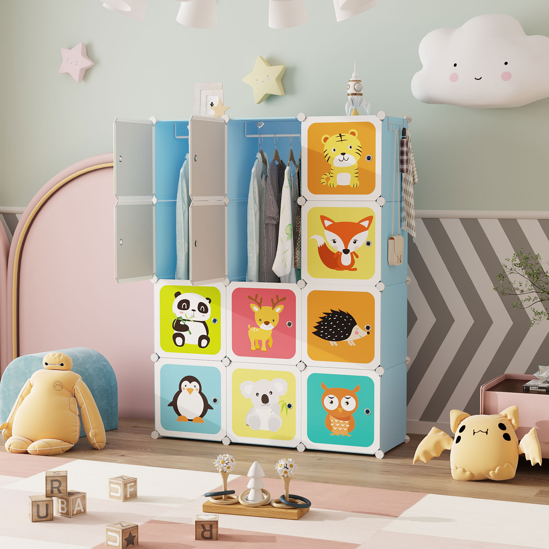 c-ahome-kids-cartoon-12-cube-w-rfelregal-blau-12-f-cher image 3