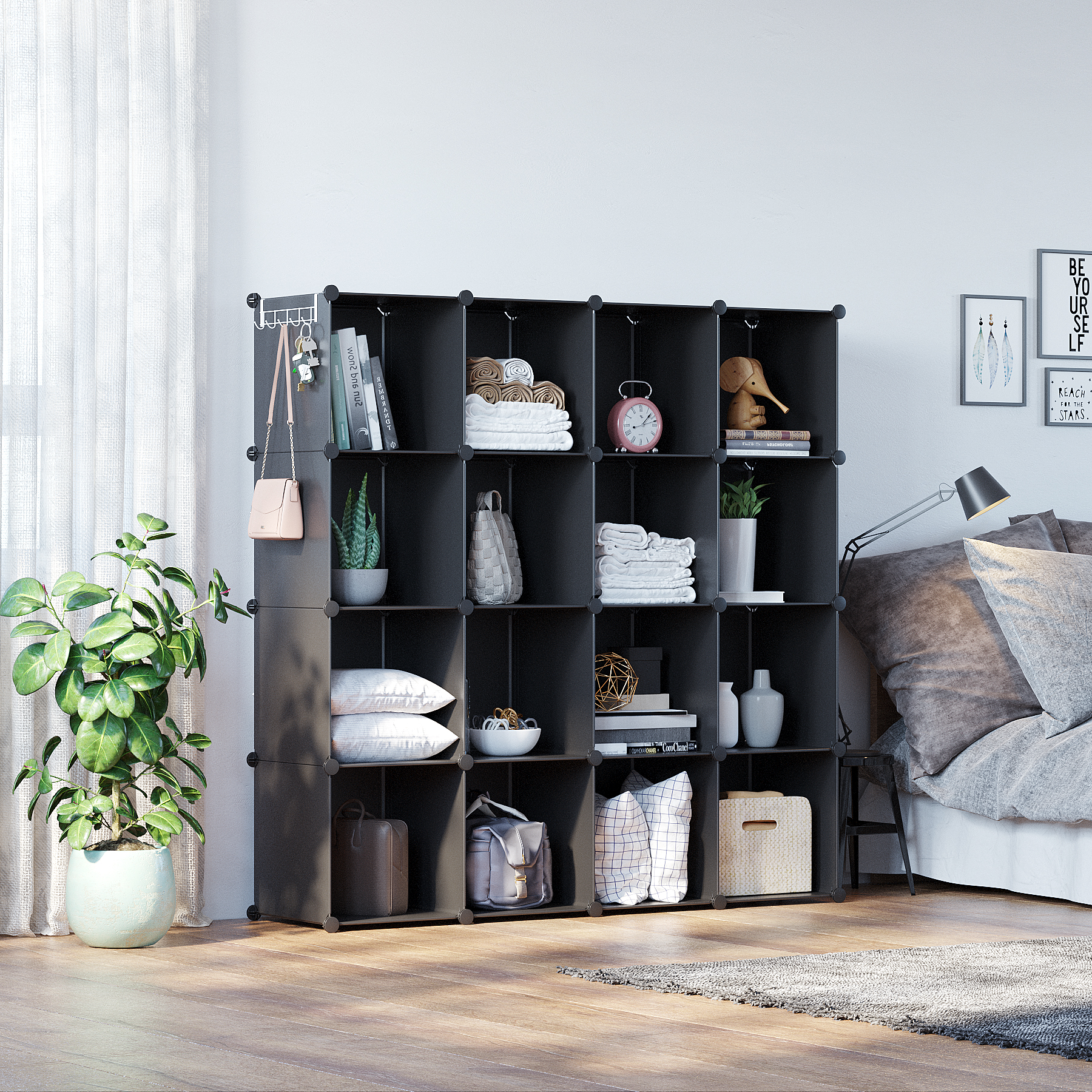 c-ahome-plastic-cube-storage-sum3016h-w-rfelregal-schwarz-16-f-cher image 2