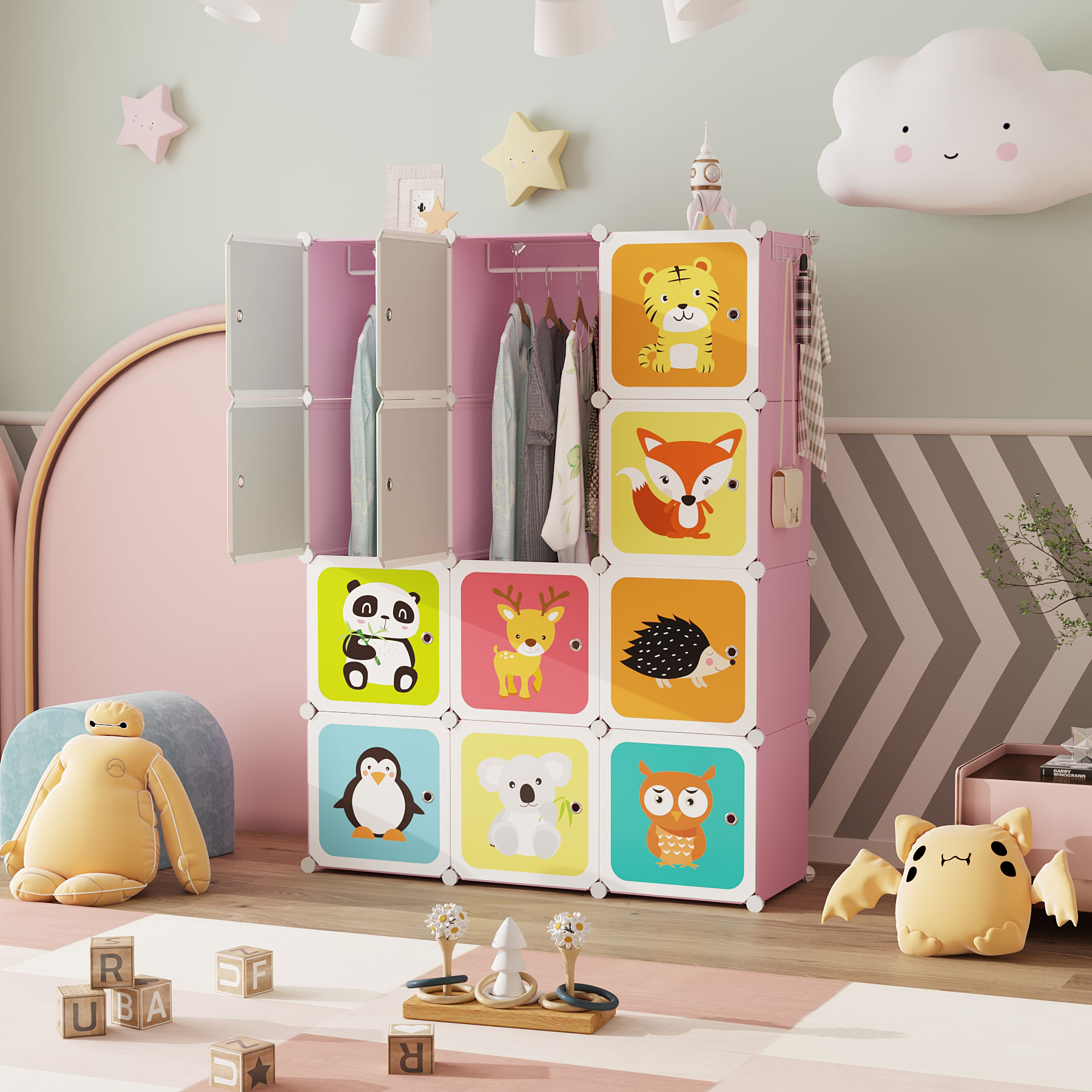 c-ahome-kids-cartoon-12er-kinderregal-w-rfelregal-rosa image 3