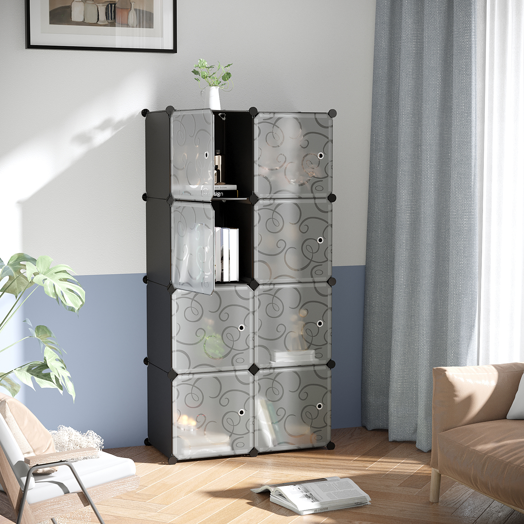 c-ahome-cube-storage-with-doors-w-rfelregal-schwarz-8-f-cher image 2