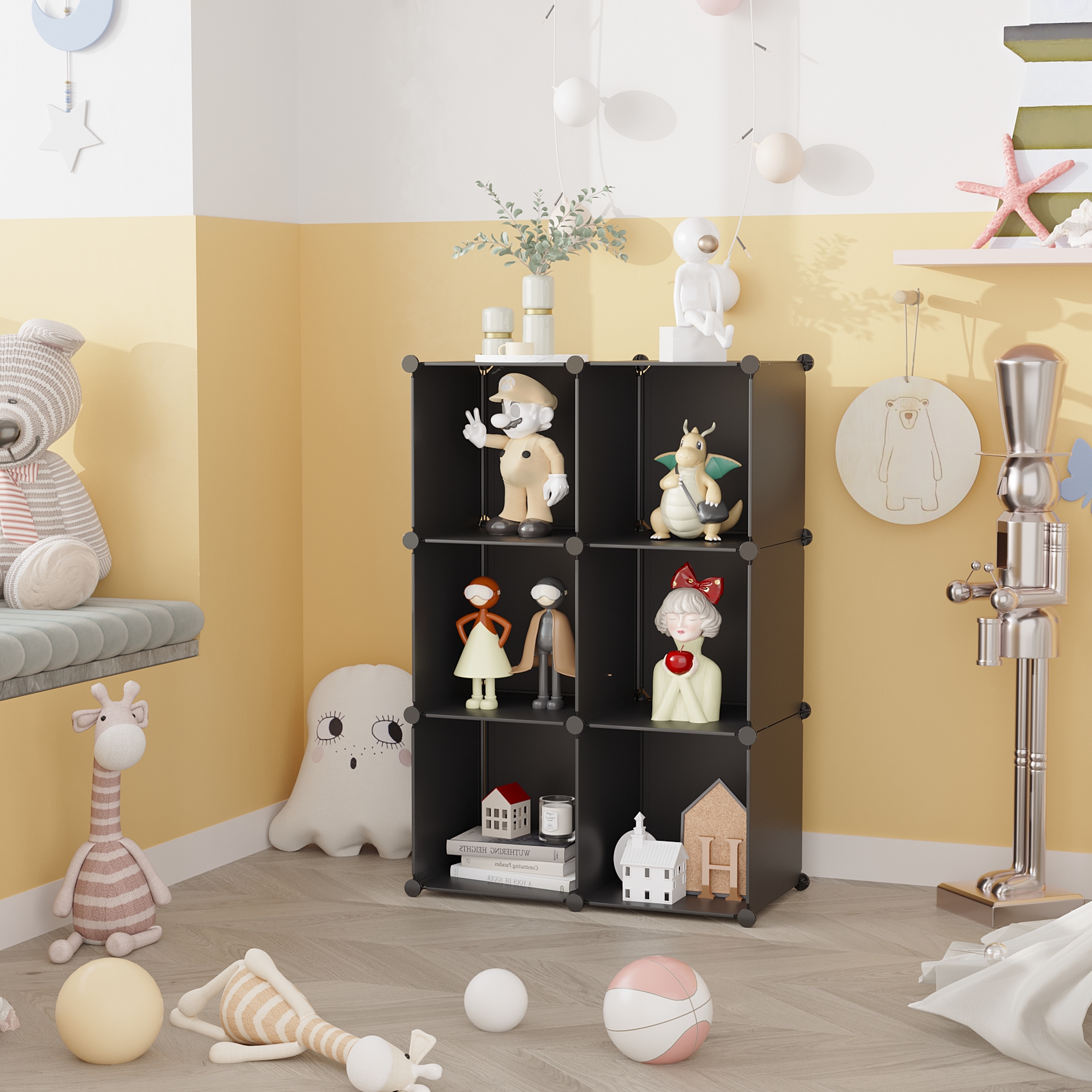 c-ahome-plastic-cube-storage-shs3506a-w-rfelregal-schwarz-6-f-cher image 3