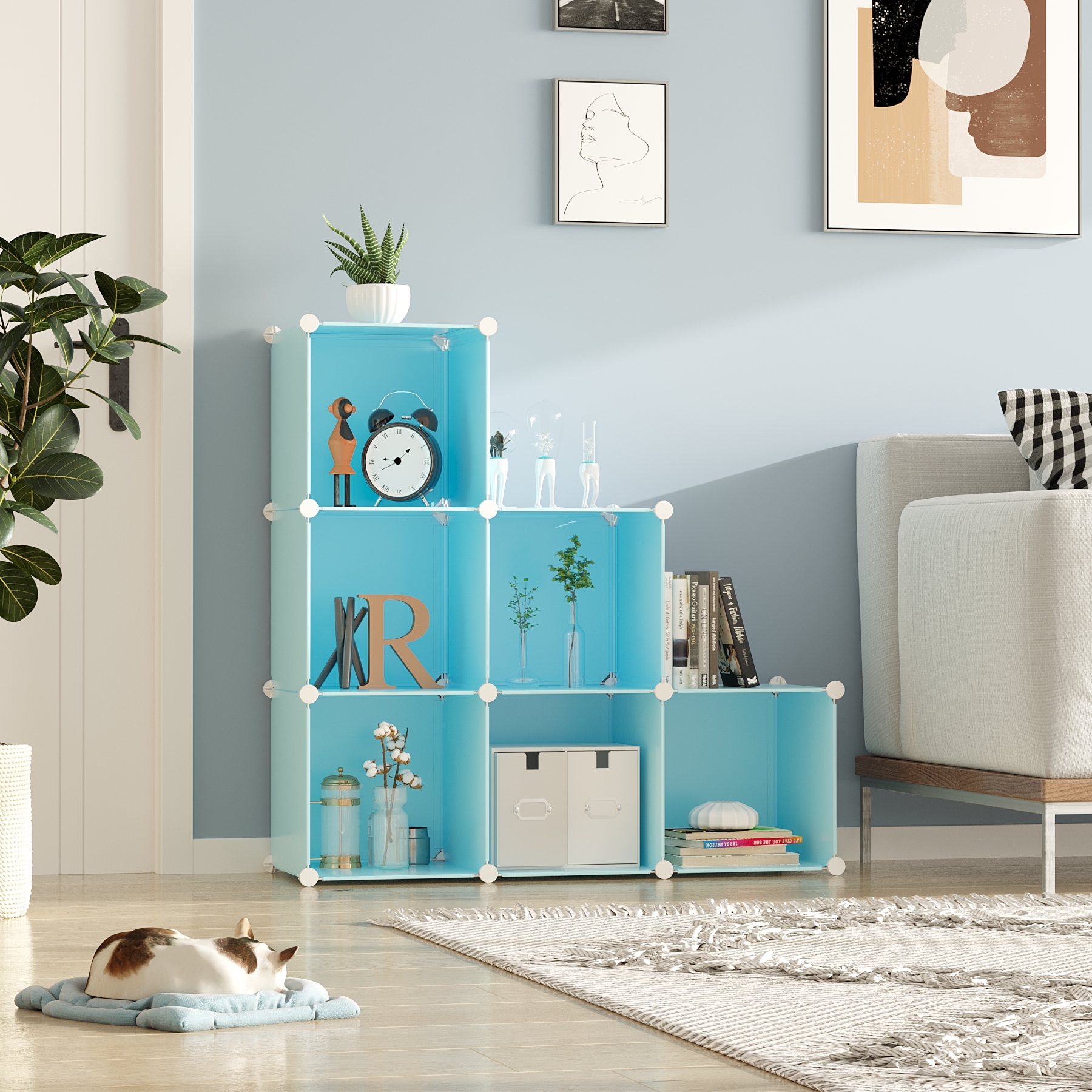 c-ahome-plastic-cube-storage-upcs06l-w-rfelregal-blau-6-f-cher image 2