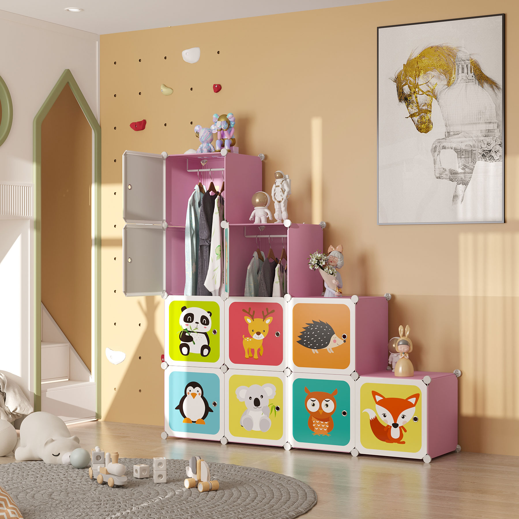 c-ahome-kids-cartoon-12er-kinderregal-w-rfelregal-rosa image 4