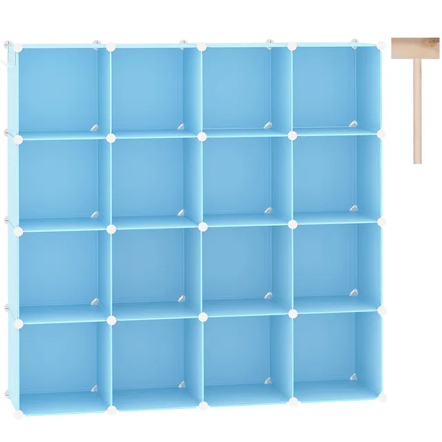 c-ahome-plastic-cube-storage-upcs16l-w-rfelregal-blau-16-f-cher image 1