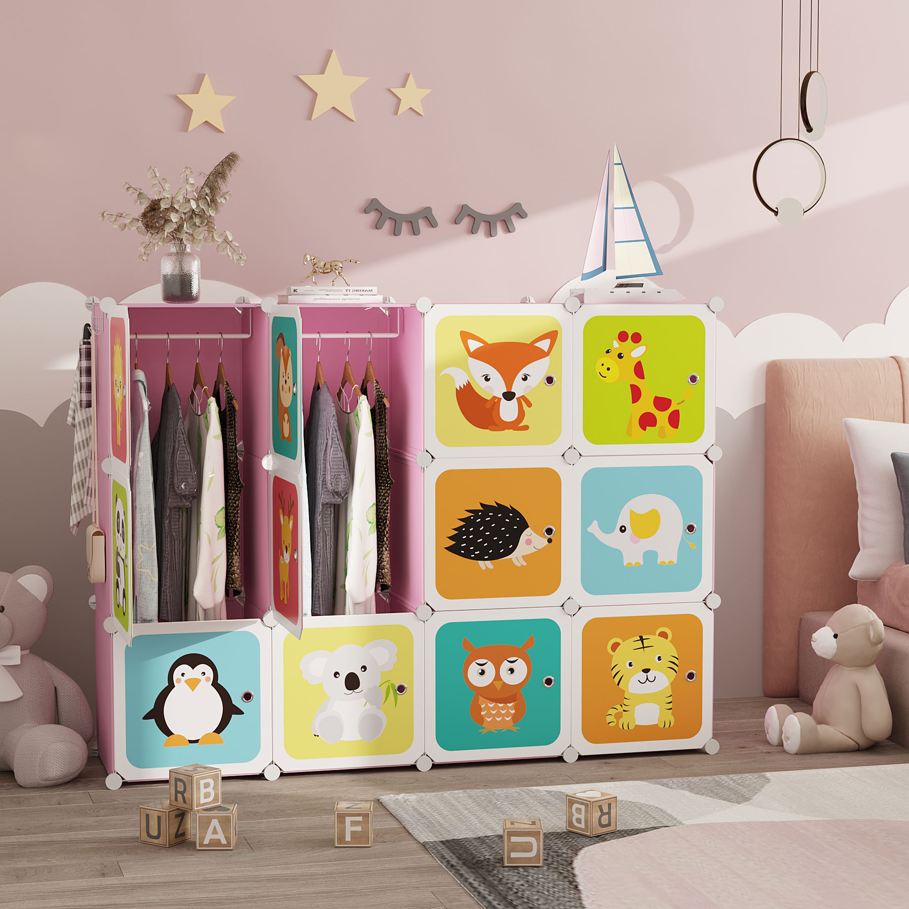 c-ahome-kids-cartoon-12er-kinderregal-w-rfelregal-rosa image 5