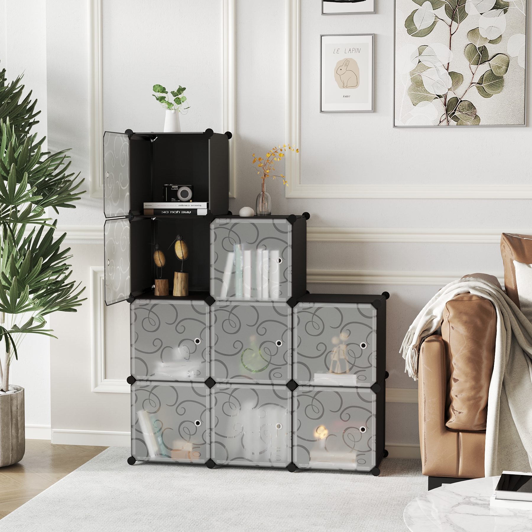 c-ahome-cube-storage-with-doors-w-rfelregal-schwarz-9-f-cher-mit-t-ren image 2