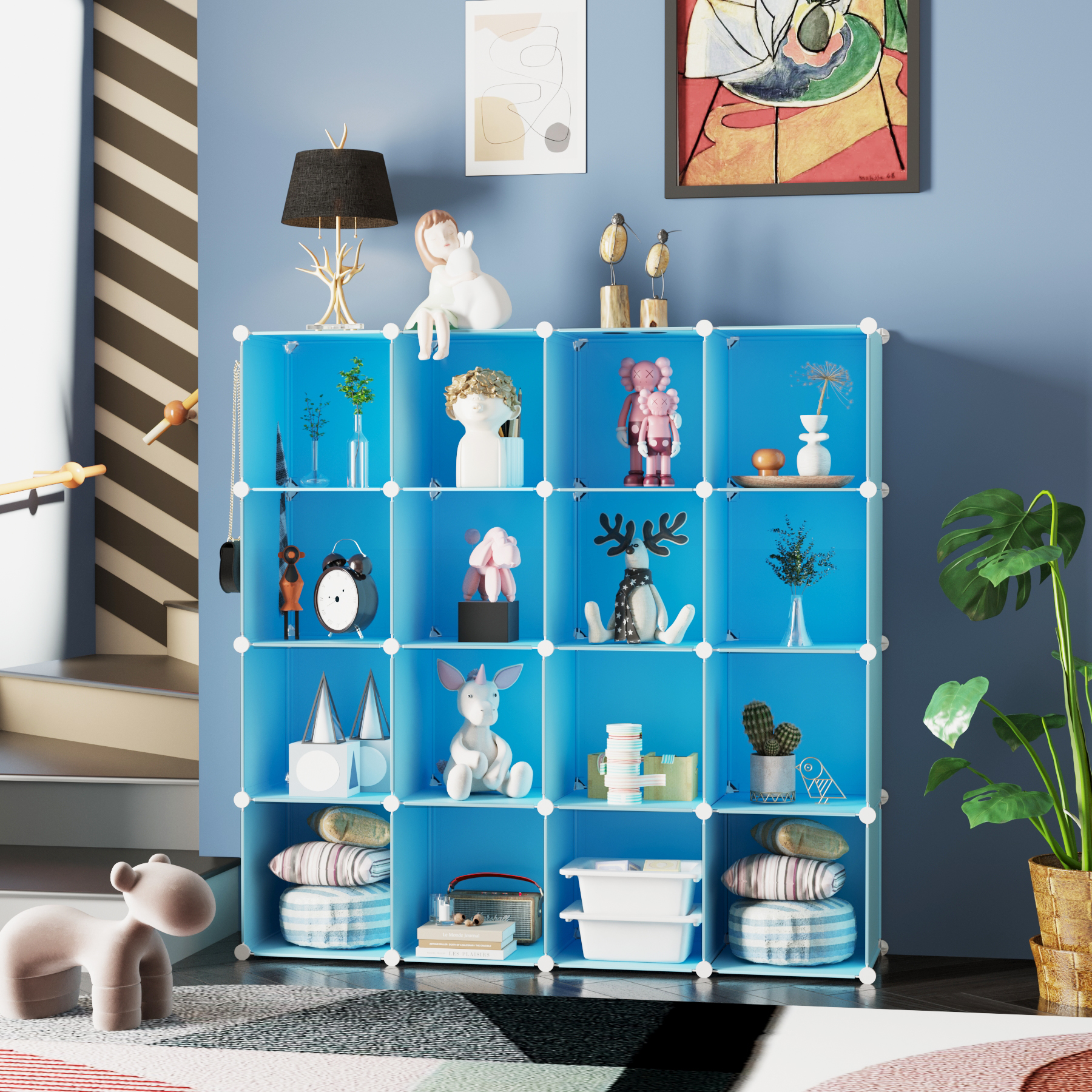 c-ahome-plastic-cube-storage-upcs16l-w-rfelregal-blau-16-f-cher image 2