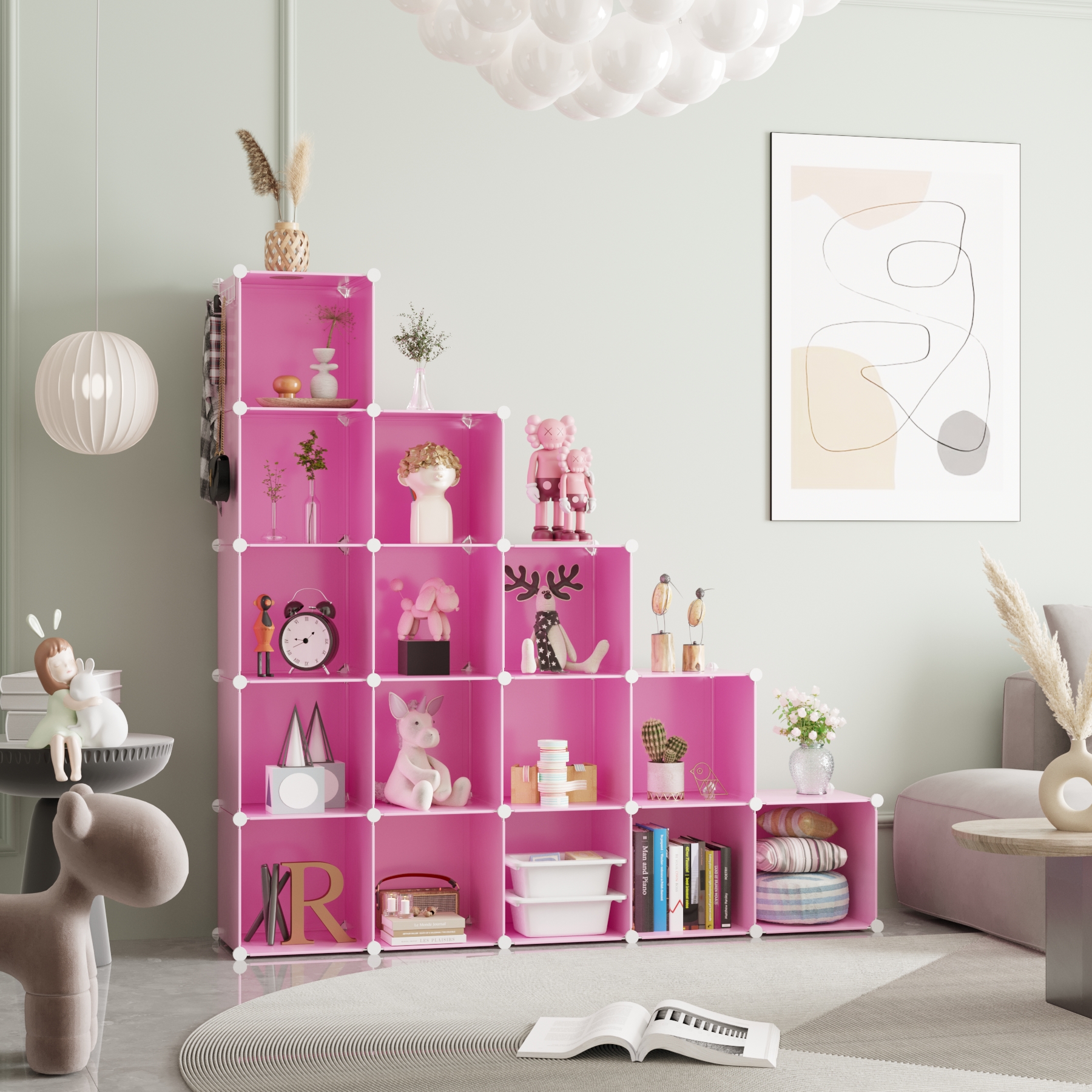 c-ahome-plastic-cube-storage-upcs16p-w-rfelregal-rosa-16-f-cher image 3