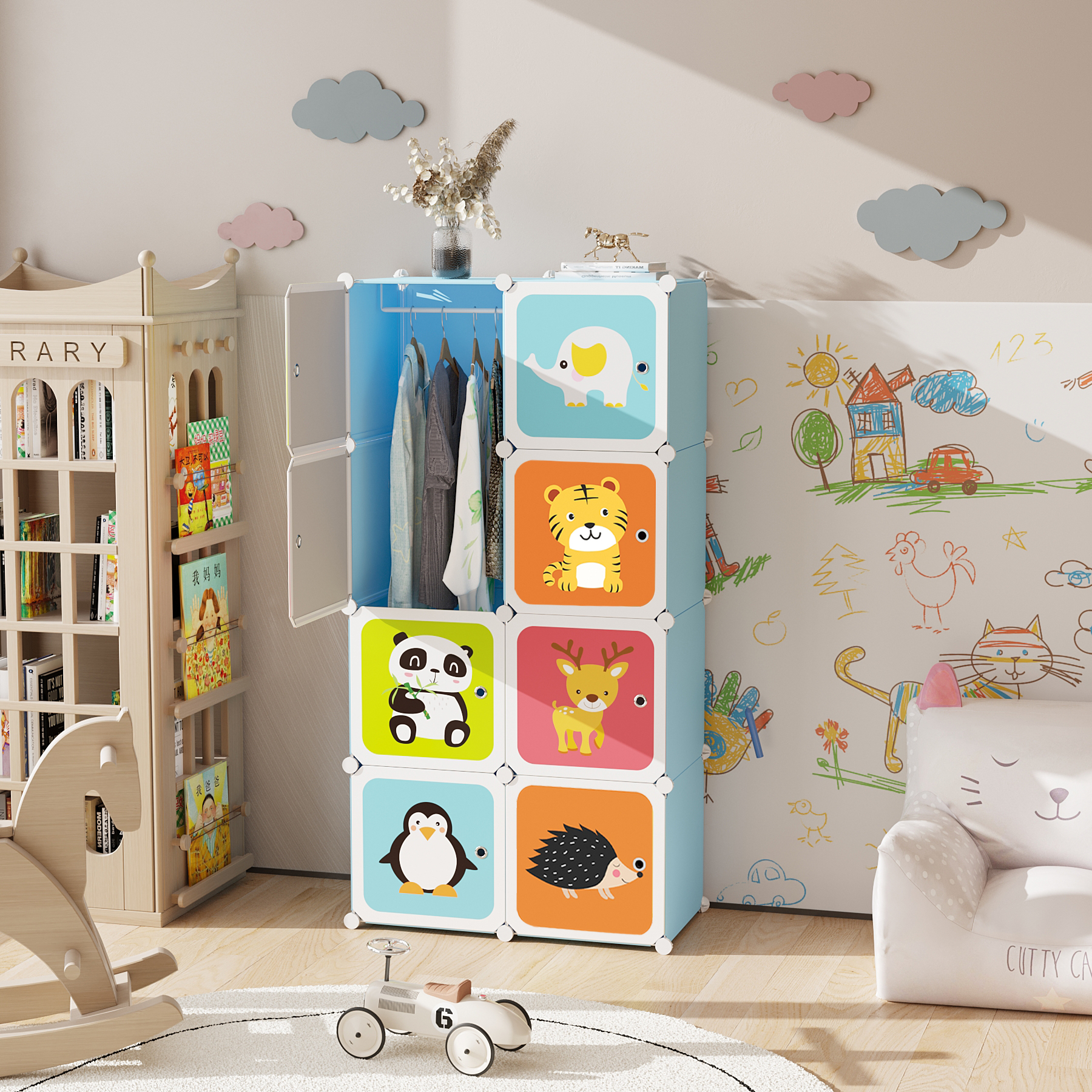 c-ahome-plastic-cube-storage-w-rfelregal-8-f-cher-blau-kinder image 3