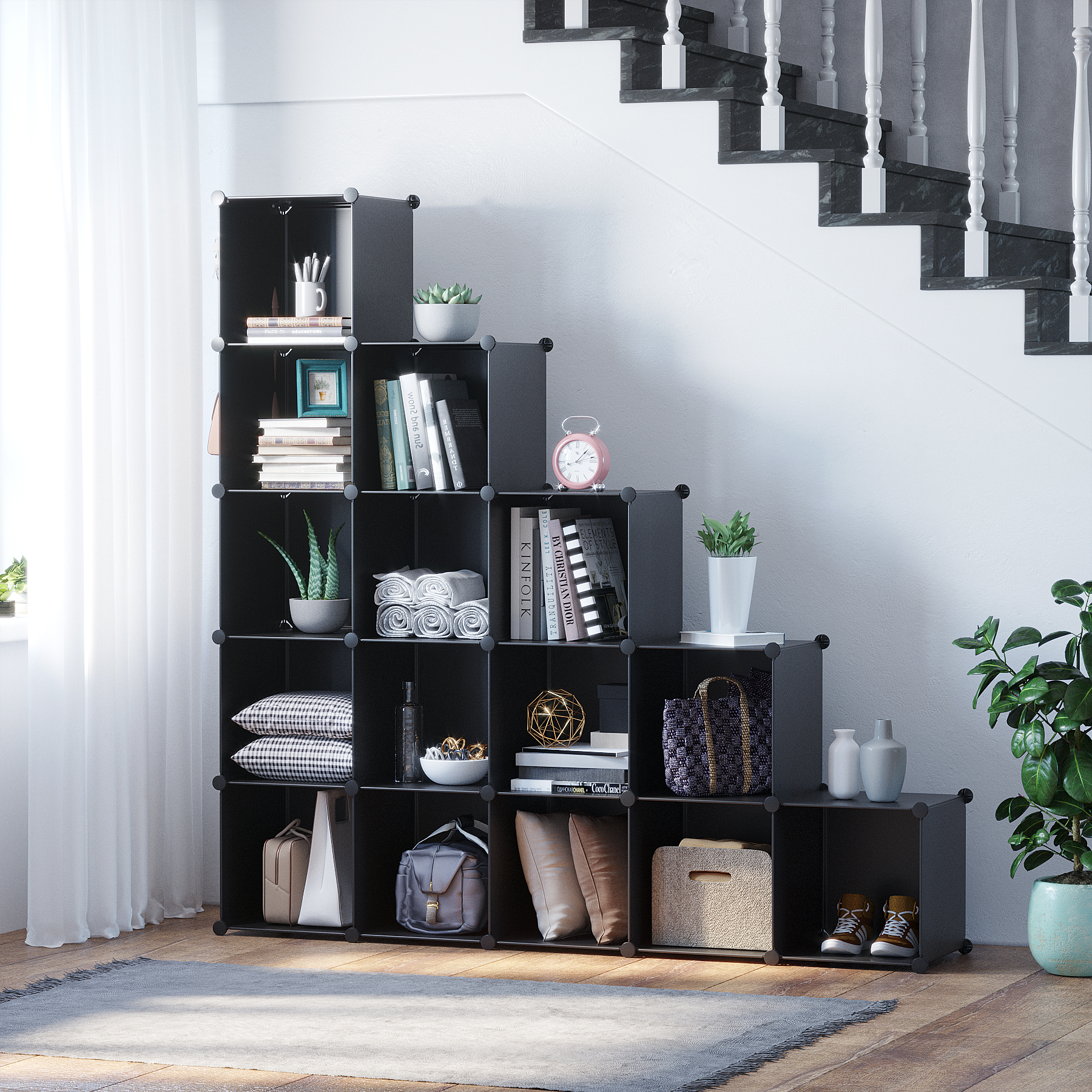 c-ahome-plastic-cube-storage-sum3016h-w-rfelregal-schwarz-16-f-cher image 3