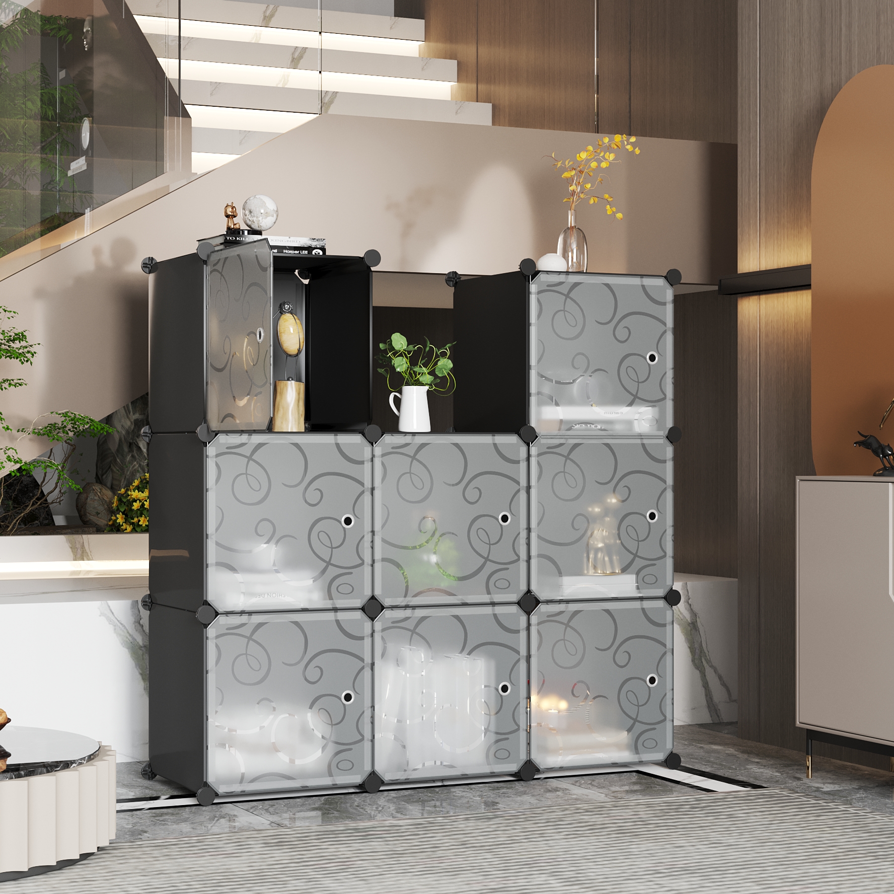 c-ahome-cube-storage-with-doors-w-rfelregal-schwarz-9-f-cher-mit-t-ren image 3