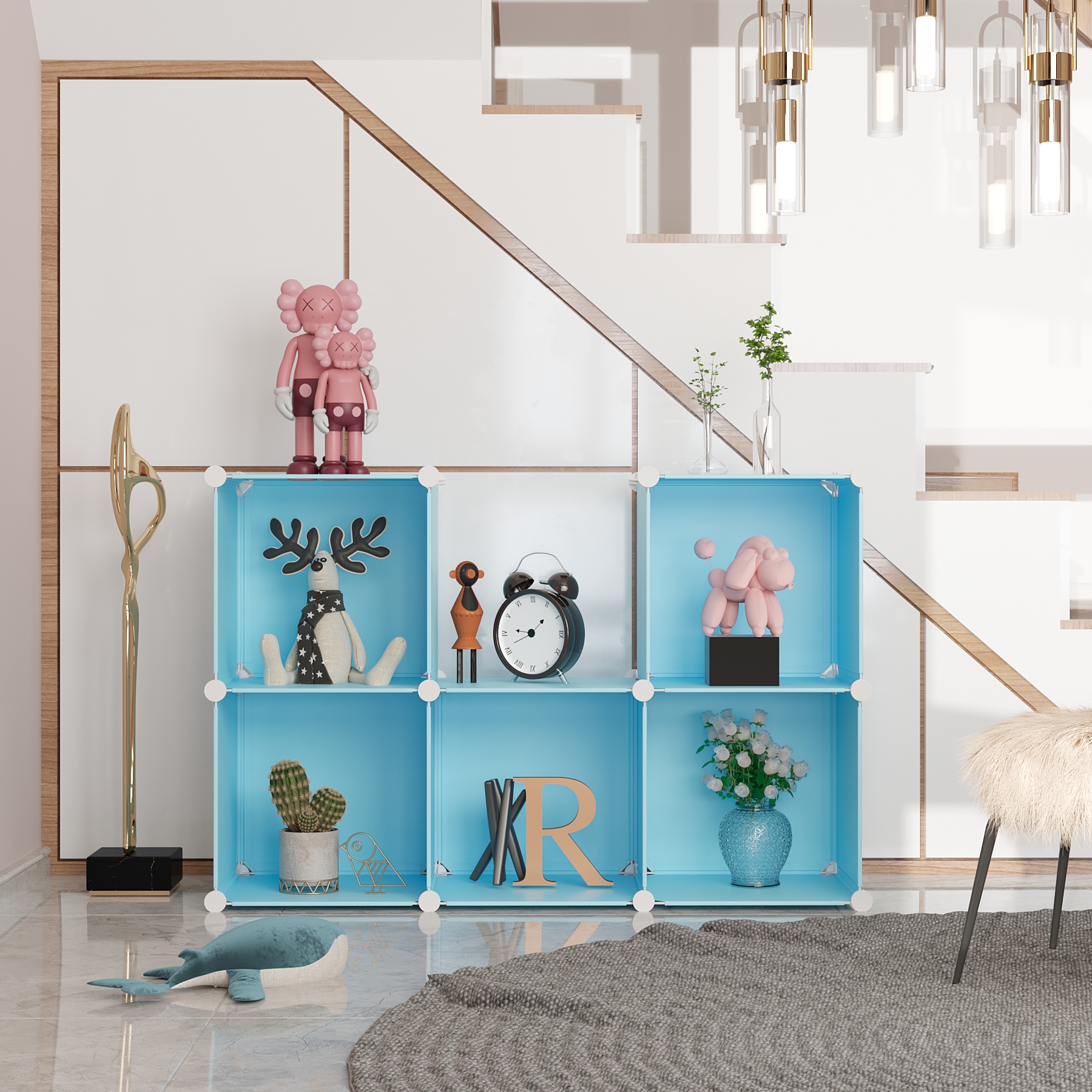 c-ahome-plastic-cube-storage-upcs06l-w-rfelregal-blau-6-f-cher image 4