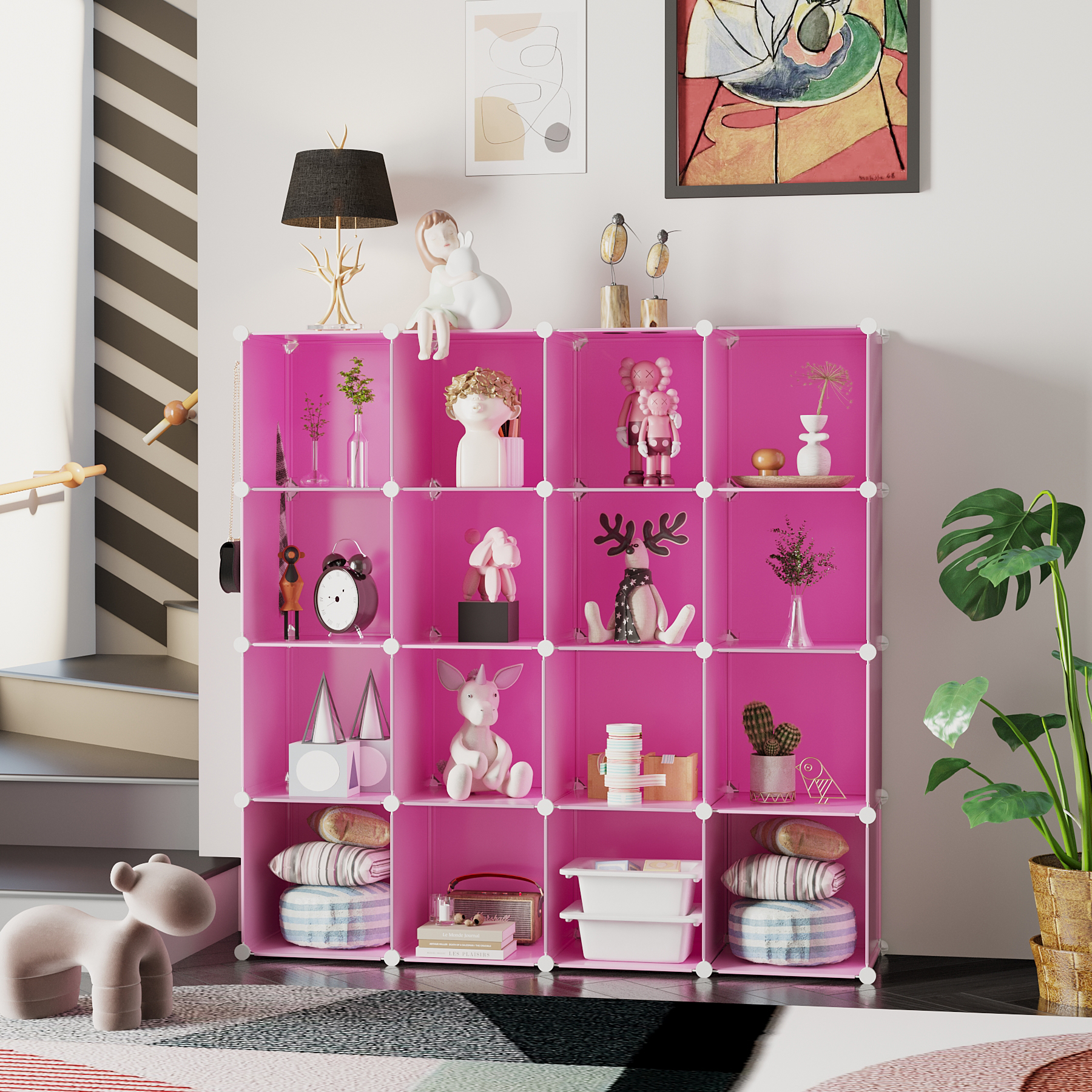 c-ahome-plastic-cube-storage-upcs16p-w-rfelregal-rosa-16-f-cher image 2
