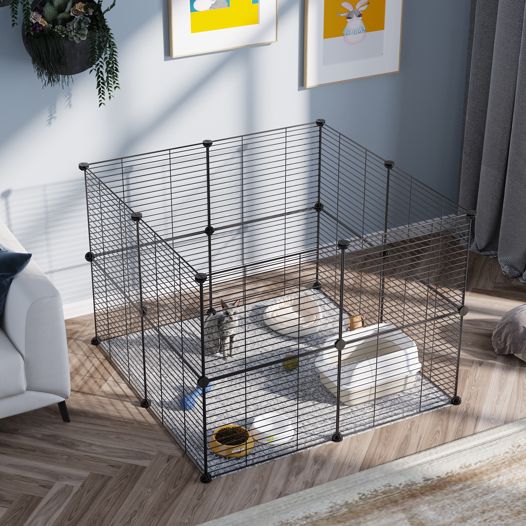 c-ahome-pet-playpens-laufstall-16-paneele-schwarz image 3