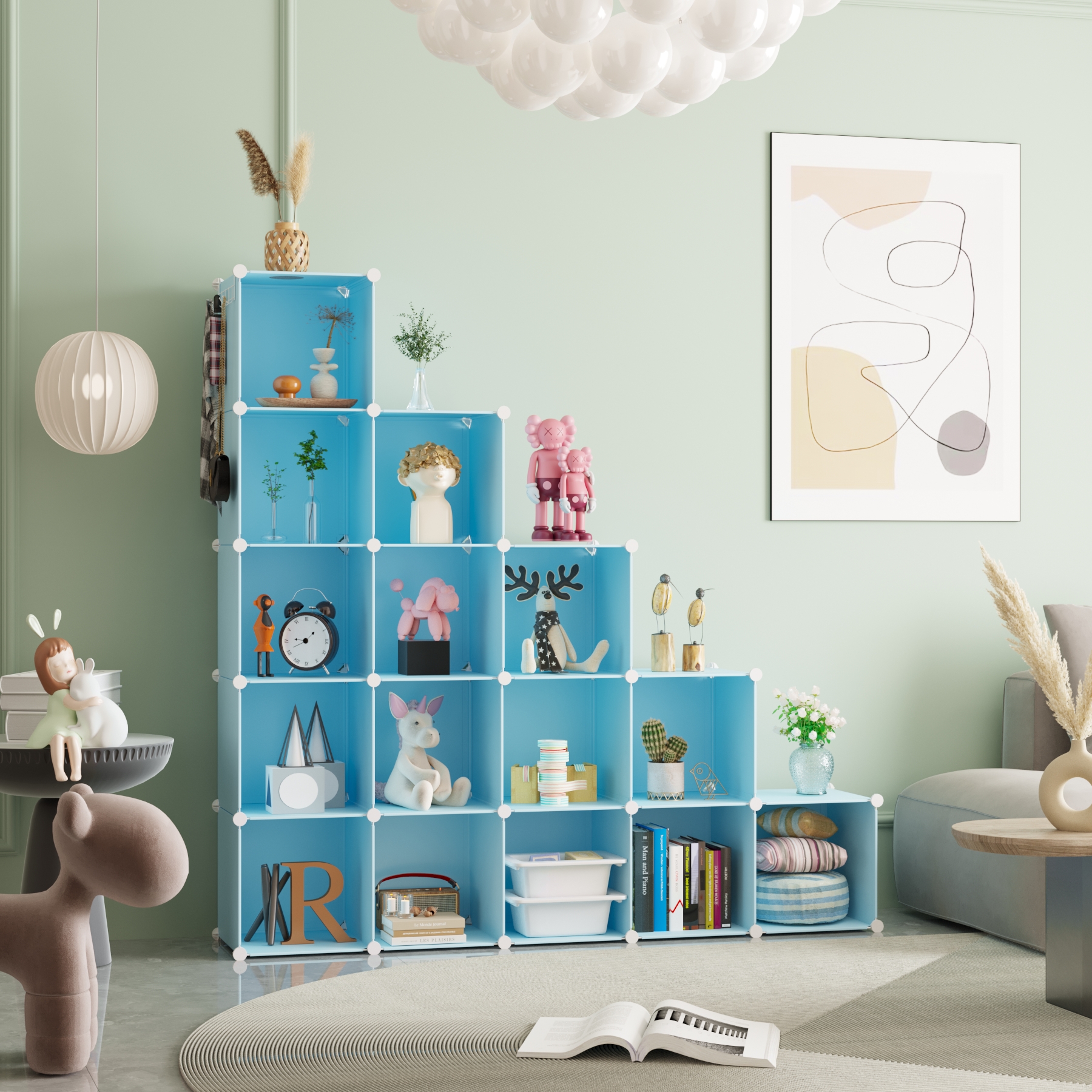 c-ahome-plastic-cube-storage-upcs16l-w-rfelregal-blau-16-f-cher image 3